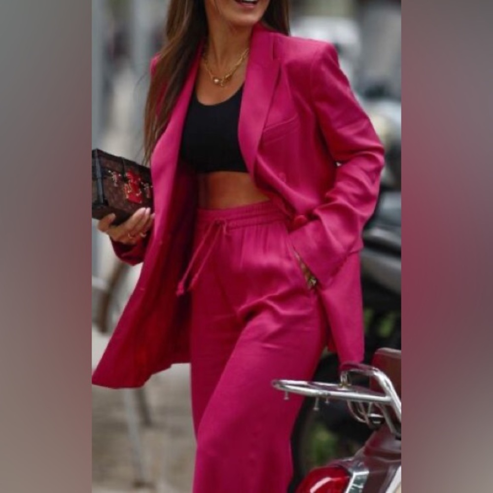 Zara Magenta Pink Joggers Satin Effect Pajama Pants